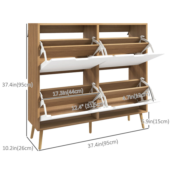 Meuble à chaussures avec 4 tiroirs à charnières et étagère réglable, pour 8 à 16 paires de chaussures, couleur naturelle