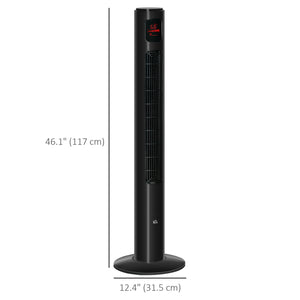 Ventilateur tour autonome avec oscillation, 3 vitesses, minuterie 12 h, panneau de capteur LED, télécommande, noir