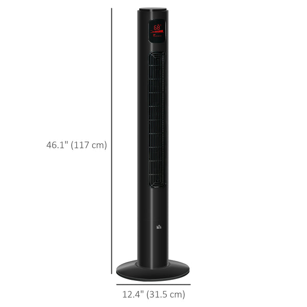 Ventilateur tour autonome avec oscillation, 3 vitesses, minuterie 12 h, panneau de capteur LED, télécommande, noir