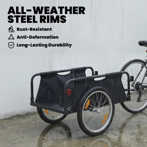 Remorque cargo pour vélo avec roues pneumatiques 16" à démontage rapide, drapeau rouge
