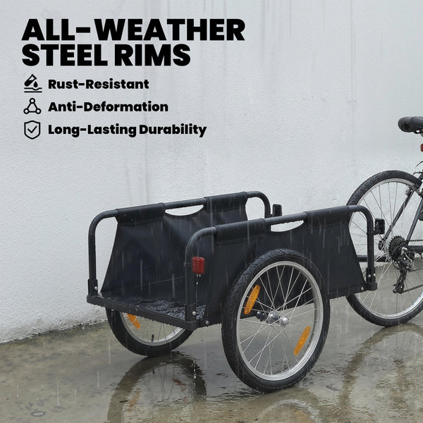 Remorque cargo pour vélo avec roues pneumatiques 16" à démontage rapide, drapeau rouge