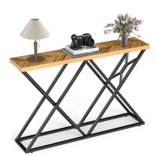 55-inch console table with sturdy metal frame and wood storage