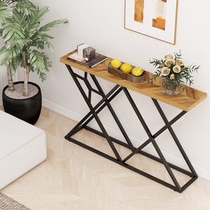 55-inch console table with sturdy metal frame and wood storage