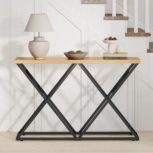 55-inch console table with sturdy metal frame and wood storage