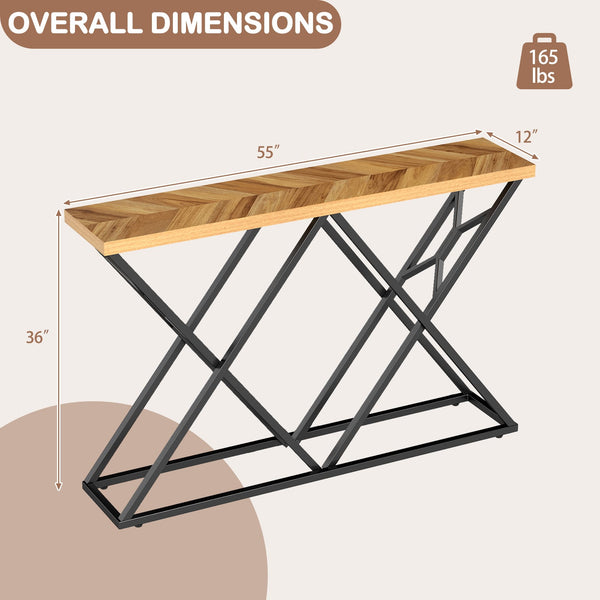 55-inch console table with sturdy metal frame and wood storage