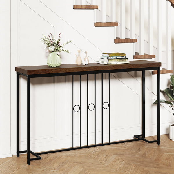 55" Industrial Console Table with H-Frame - Brown