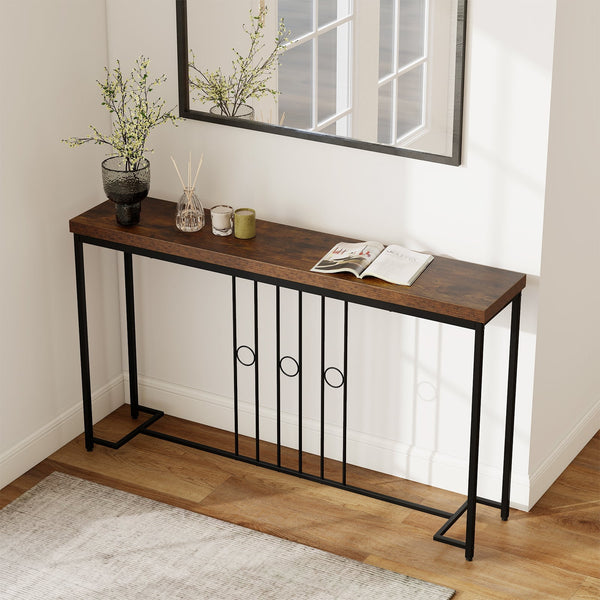 55" Industrial Console Table with H-Frame - Brown