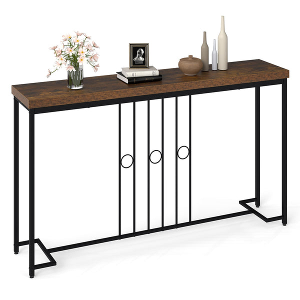 55" Industrial Console Table with H-Frame - Brown