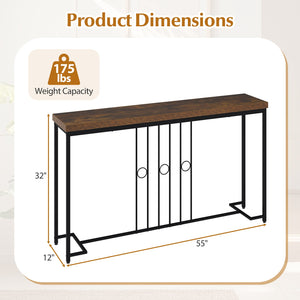 55" Industrial Console Table with H-Frame - Brown