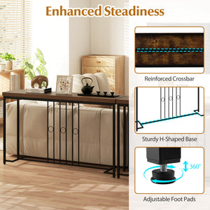 55" Industrial Console Table with H-Frame - Brown
