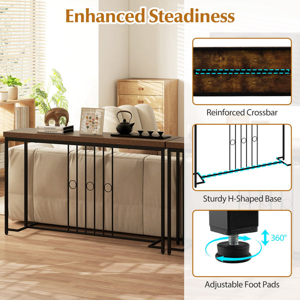 55" Industrial Console Table with H-Frame - Brown