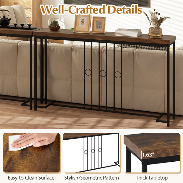 55" Industrial Console Table with H-Frame - Brown