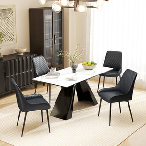 Lot de 2 chaises de salle à manger modernes en cuir synthétique avec pieds en métal, noir