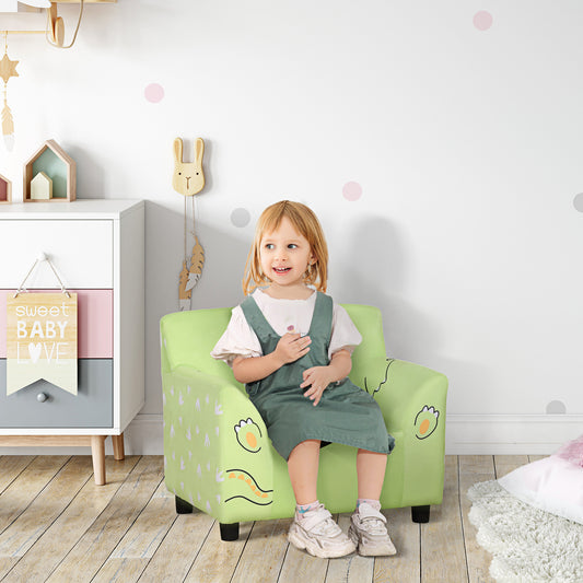Fauteuil avec accoudoirs pour enfant avec imprimé animal mignon, velours ultra doux, bois d'eucalyptus, vert