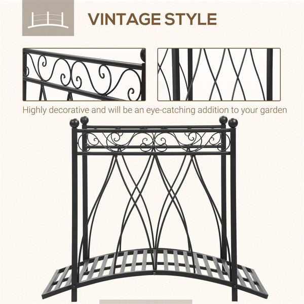 Pont de jardin classique avec rambardes de sécurité, noir