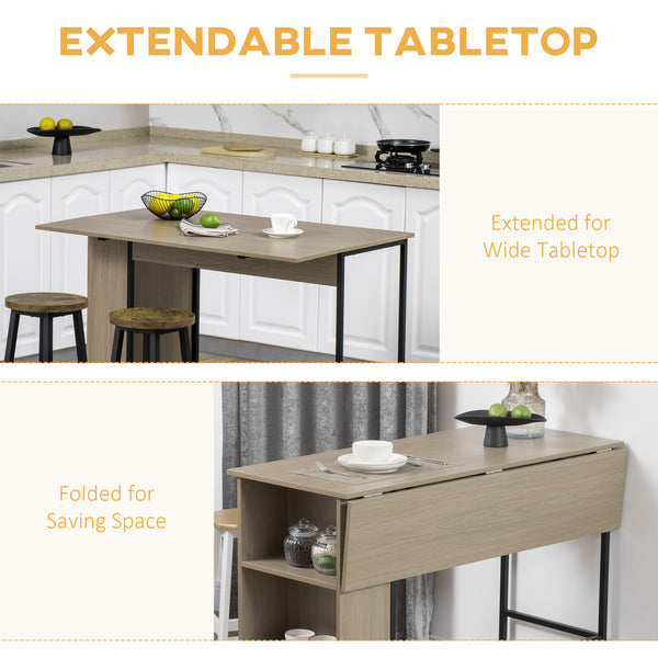 Extendable bar table with adjustable storage shelf, light grey