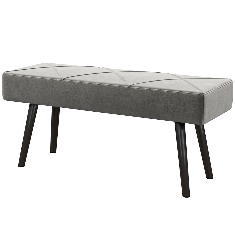 Banc de chambre rembourré avec pieds en acier, gris