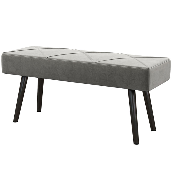 Banc de chambre rembourré avec pieds en acier, gris