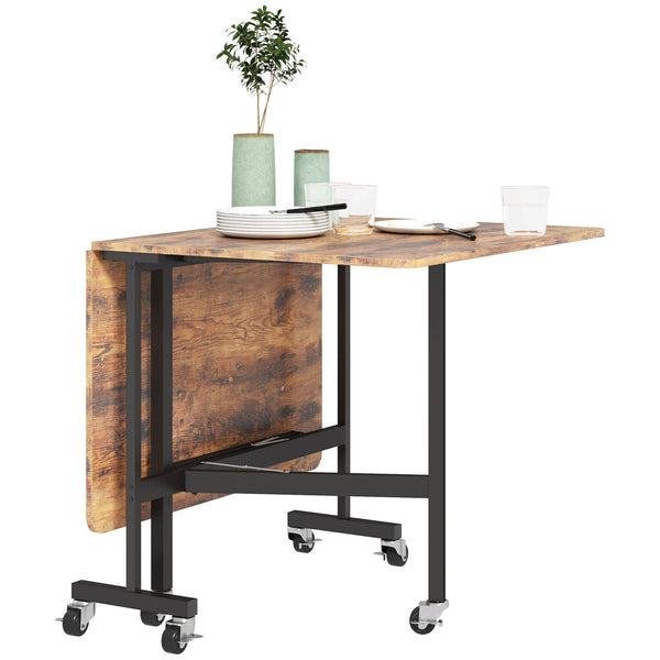 Table à manger pliante à abattants sur roulettes pour 6 personnes – Brun rustique et noir