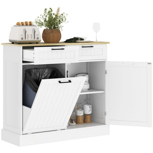 Meuble à poubelle basculant avec 2 tiroirs, blanc
