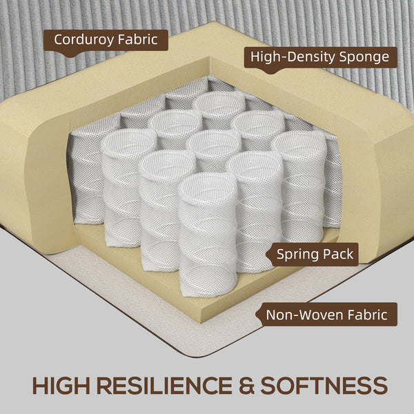 Canapé 3 places en tissu avec coussin à ressorts et porte-gobelets, gris clair