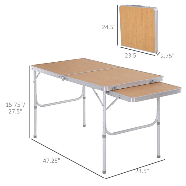 4ft Picnic Table with Slide Shelf Outdoor Portable Aluminum Folding Table 2 Adjustable Height Light-weight Camping BBQ Party Dining Table w/ Carrying Handle