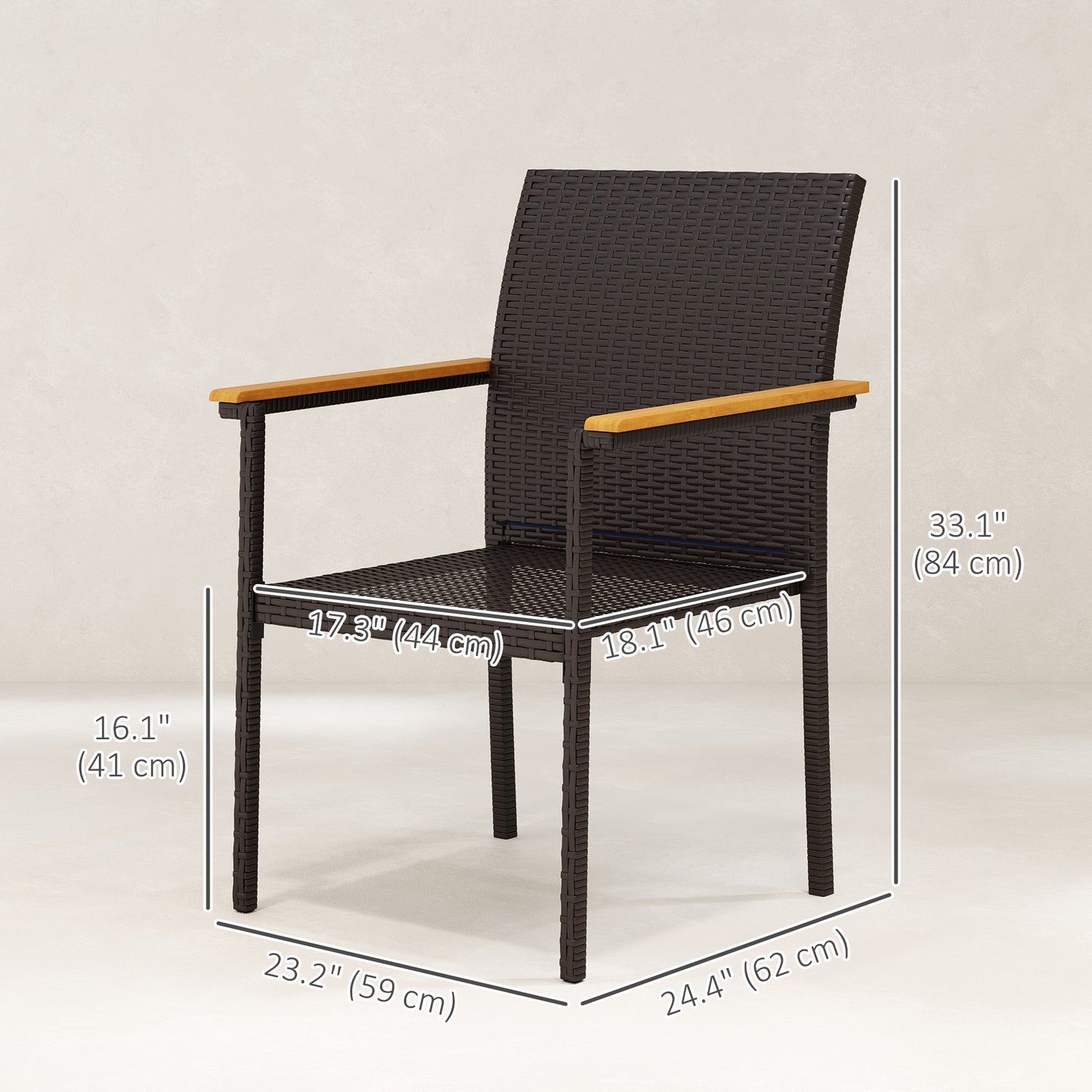 Lot de 2 chaises de jardin empilables en osier avec coussin amovible et accoudoirs, bleu marine