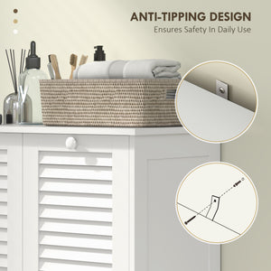 Armoire panier à linge basculant avec 2 paniers et 2 portes persiennes, blanc