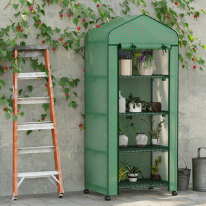 Portable greenhouse with 4 shelves, PE cover, green