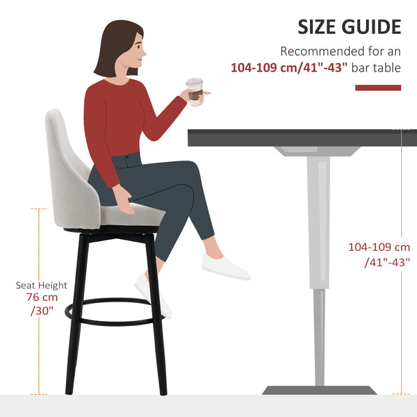 Ensemble de 2 tabourets de bar extra hauts pivotants à 360°, blanc crème