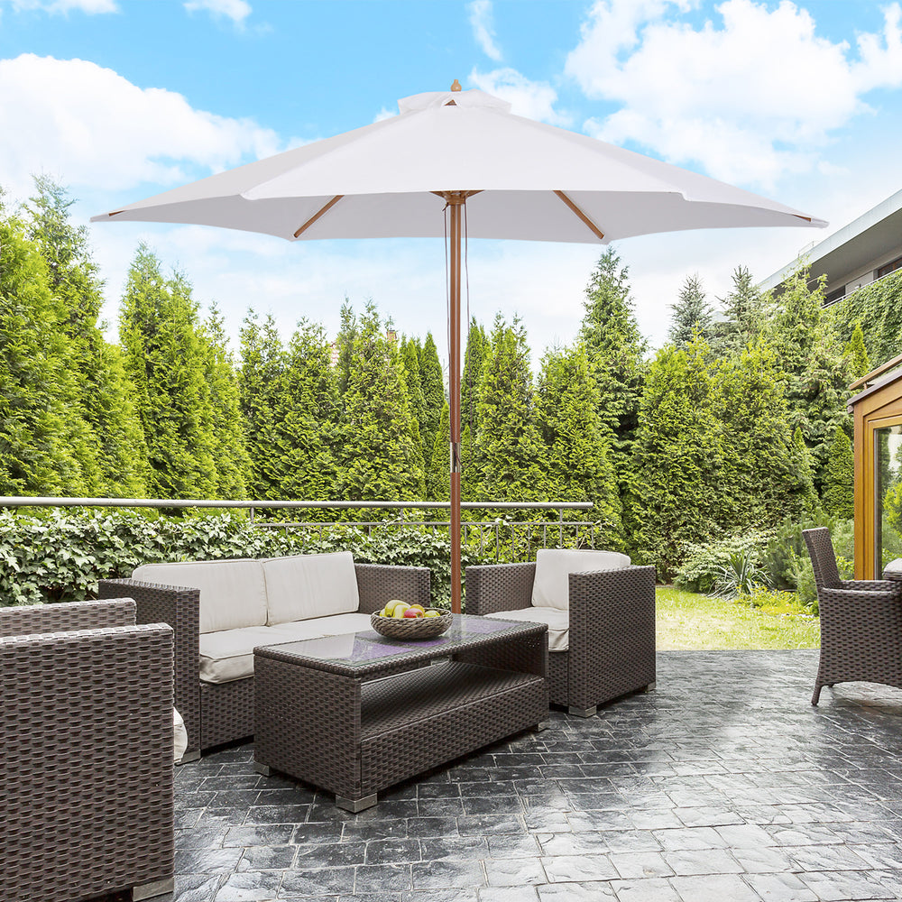 Parasol de terrasse  9' x 8' H, avec cadre en bois dur, parasol de plage extérieur, blanc