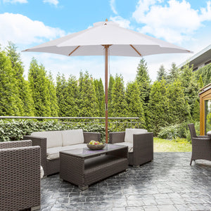 Parasol de terrasse  9' x 8' H, avec cadre en bois dur, parasol de plage extérieur, blanc