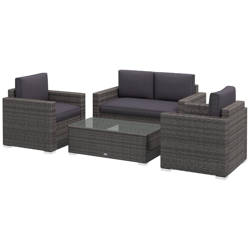 Ensemble de mobilier de jardin Outsunny en osier gris comprenant une table, une causeuse et deux chaises, parfait pour terrasse ou balcon