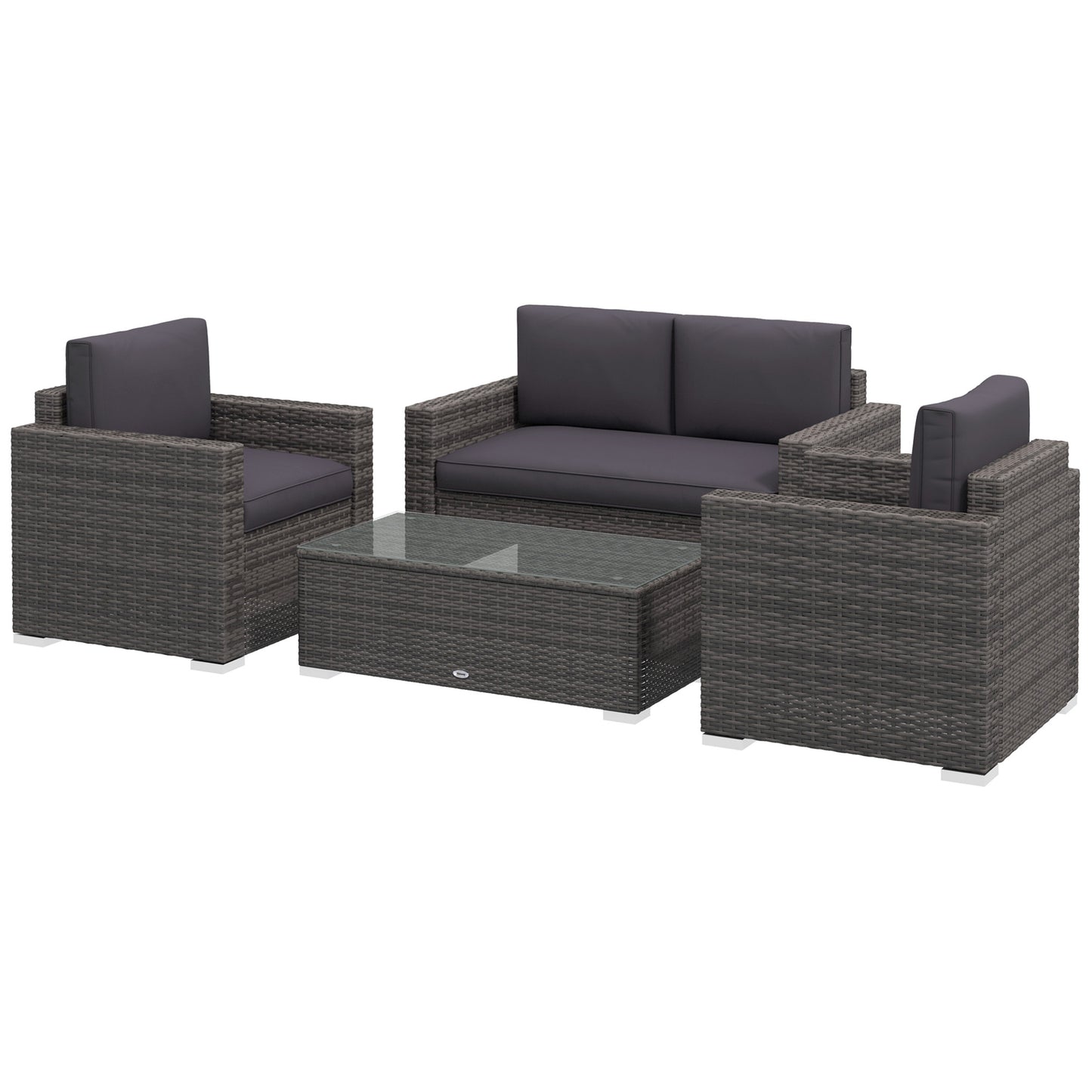 Outdoor furniture set with table, wicker furniture, loveseat and 2 chairs, gray