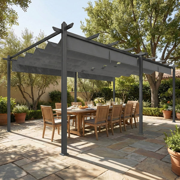 Pergola rétractable 19,6 pi x 11,7 en aluminium pour barbecue, patio, jardin, terrasse