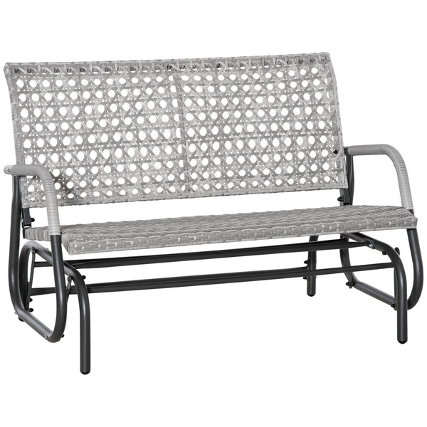 Banc de jardin 2 places en osier avec assise extra large et dossier incurvé, gris mélangé