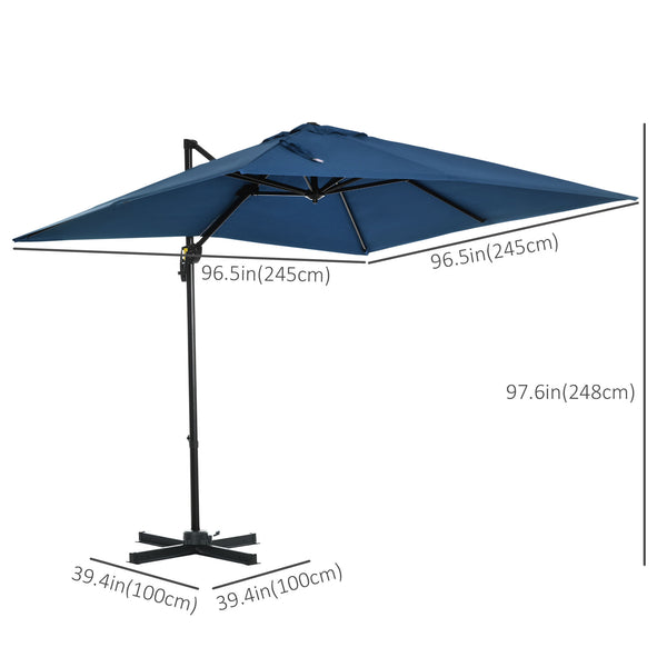 Parasol déporté carré de 8 pieds avec rotation à 360°, bleu foncé