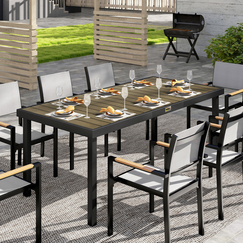 Patio Dining Table for 8, Rectangular Aluminum Outdoor Table for Garden Lawn Backyard, Natural