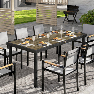 Patio Dining Table for 8, Rectangular Aluminum Outdoor Table for Garden Lawn Backyard, Natural