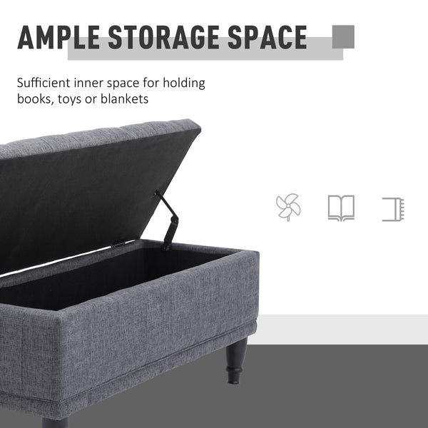 Pouf de rangement en tissu lin avec fermeture douce, gris