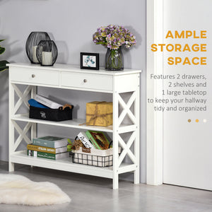 Console d'entrée étroite avec étagères de rangement, blanc