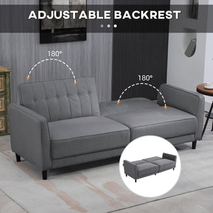 Canapé-lit convertible en tissu capitonné avec dossier réglable, gris anthracite