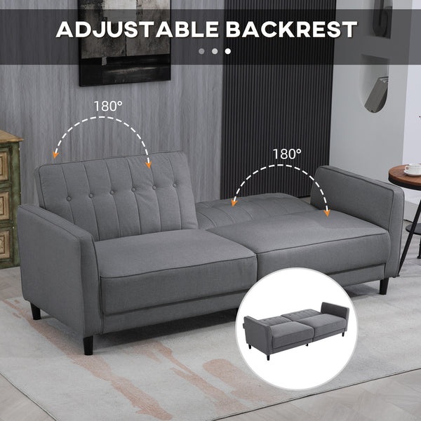 Canapé-lit convertible en tissu capitonné avec dossier réglable, gris anthracite