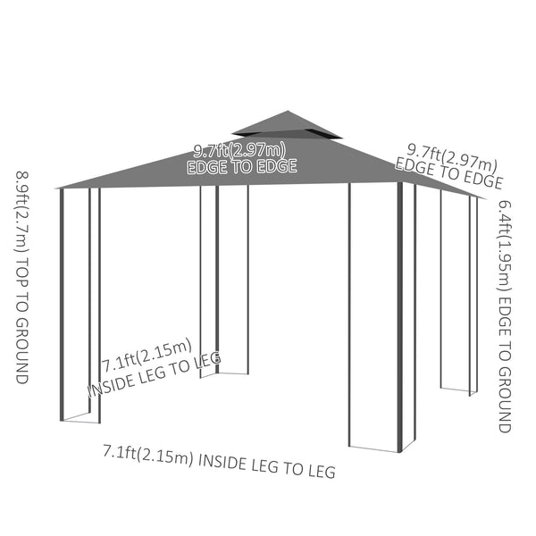 Gazebo 10'x10' Tonnelle de jardin portable avec moustiquaire Gris