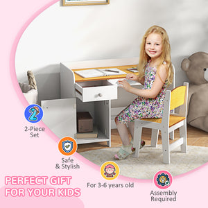 Kids Desk and Chair Set for 3-6 Year Olds with Storage Drawer, White