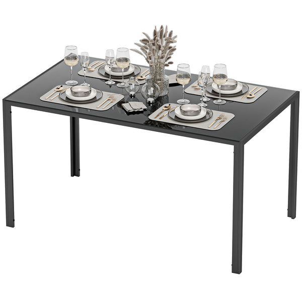Rectangular kitchen table for 4 people with black tempered glass top