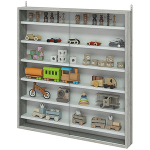 Vitrine à 7 niveaux en verre avec 2 portes vitrées et 6 étagères réglables, grise