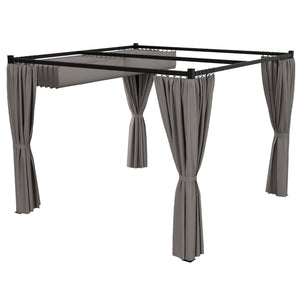 Pergola rétractable 10' x 10', abri de jardin avec rideaux, gris clair
