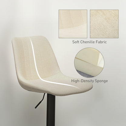Set of 2 Adjustable Swivel Bar Stools with Backrest and Footrest, Beige