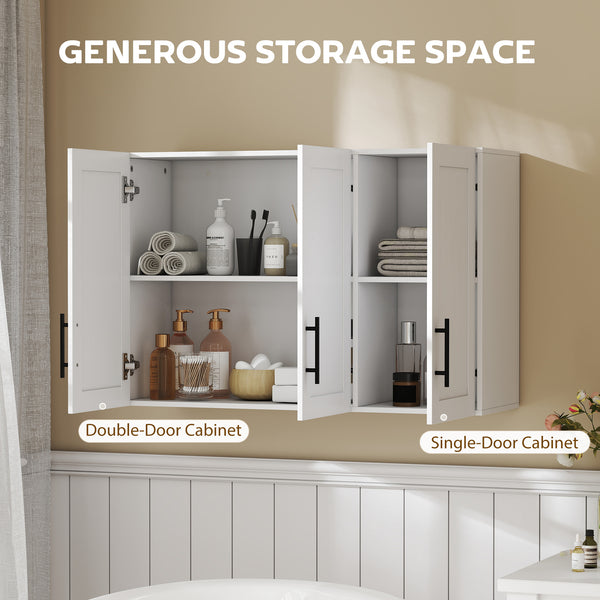 Armoire murale de salle de bain 35 po avec 3 portes et tablette ajustable, blanc